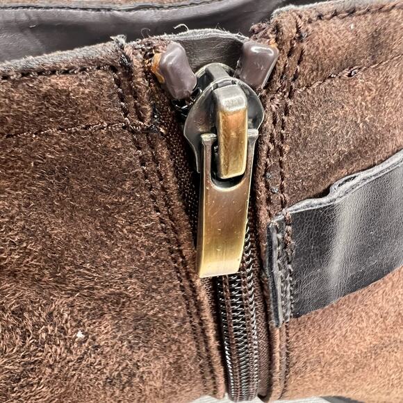 Franco Sarto Brown Faux Leather Ankle Boot Side Zip Stack Heel Bootie Size 7.5 - Picture 9 of 10